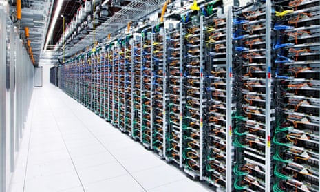 Long corridor of server racks