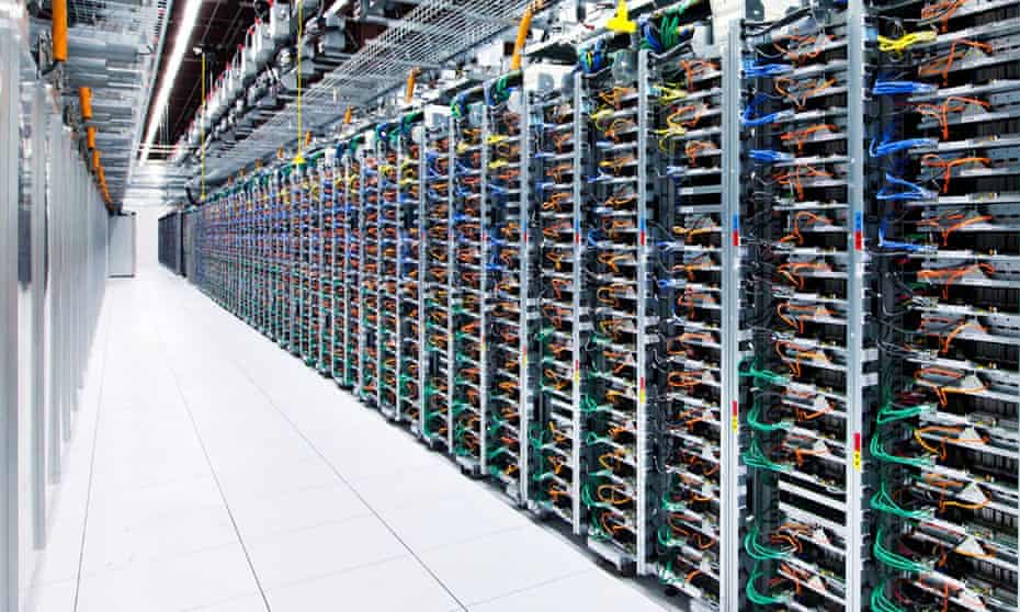 Long corridor of server racks