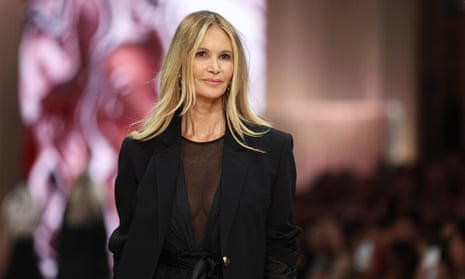 Elle Macpherson walks the runway in an oversized blazer by Aje during the opening of the Melbourne fashion festival on Monday. The last time Macpherson was seen on a fashion week catwalk was for Louis Vuitton in 2010.