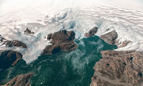 A Nasa Earth photo shows the Bruckner and Heim glaciers where they flow into the Johan Petersen fjord in southeastern Greenland.