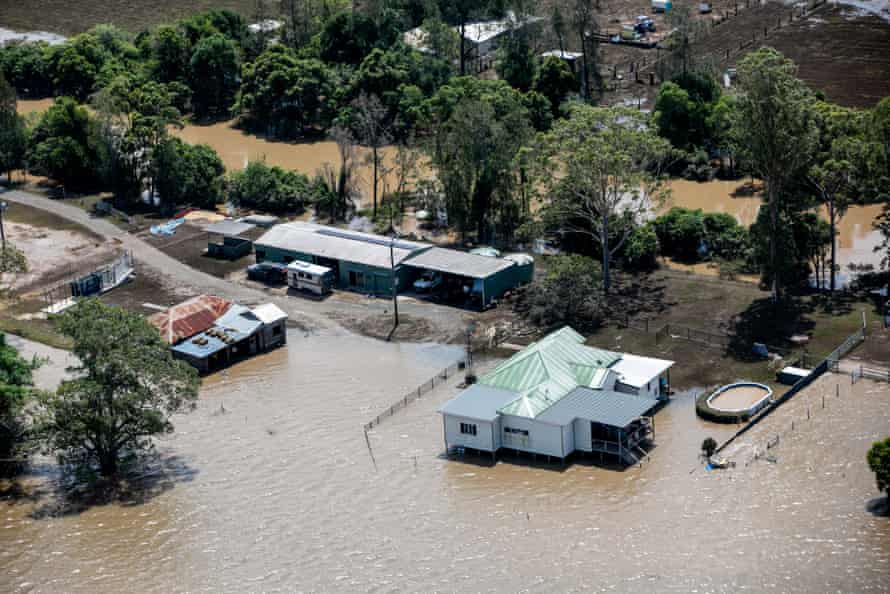 An aerial image of the damage caused by the NSW floods in the Lismore region.