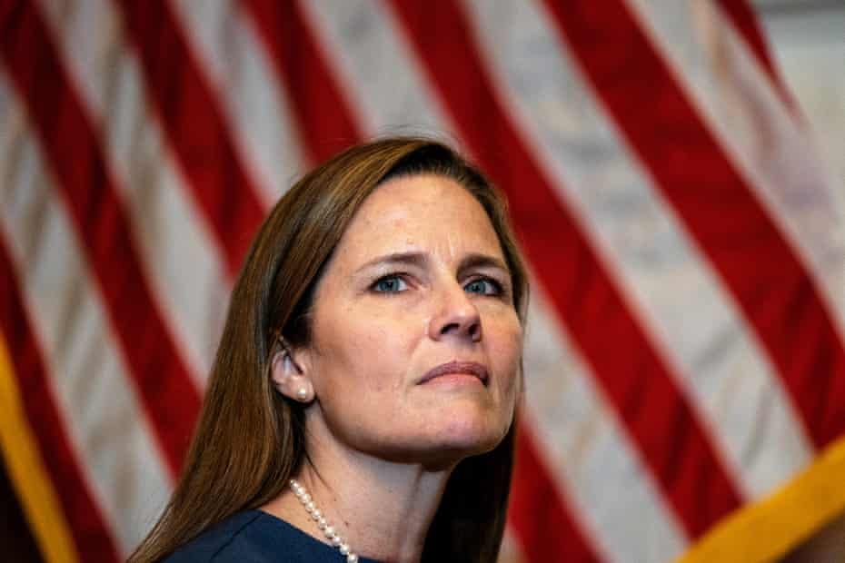 Amy Coney Barrett in Washington last month. Some ex-members who spoke to the Guardian said they were deeply concerned that too little was understood about of People of Praise.