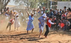 Dancers perform the Nama Riel dance, which goes back to the days of the Bushmen. The Karoo, South Africa.