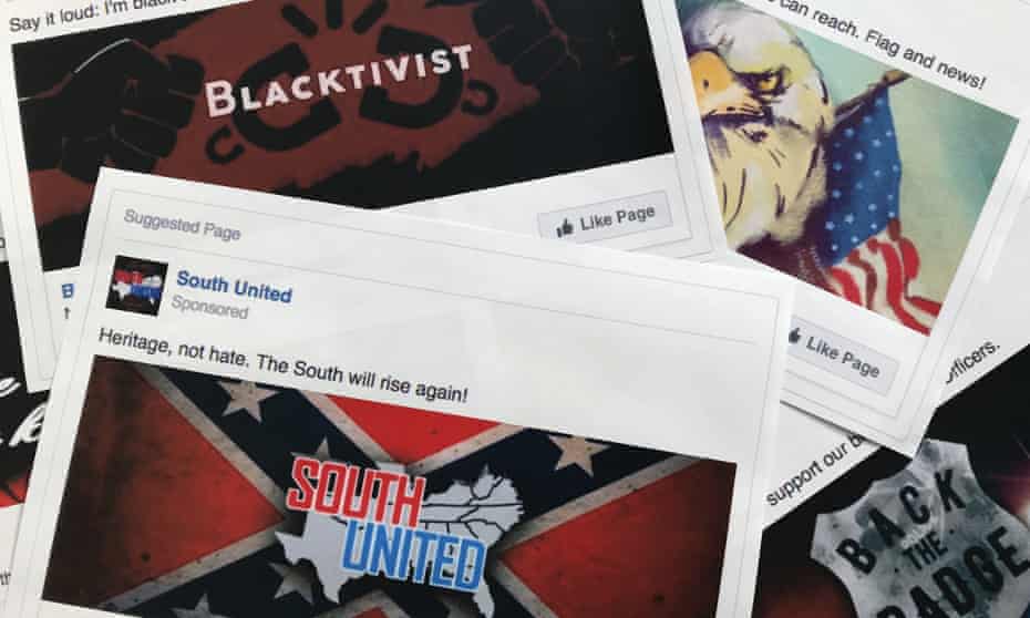 A selection of the Facebook ads linked to a Russian effort to disrupt the US presidential election. 