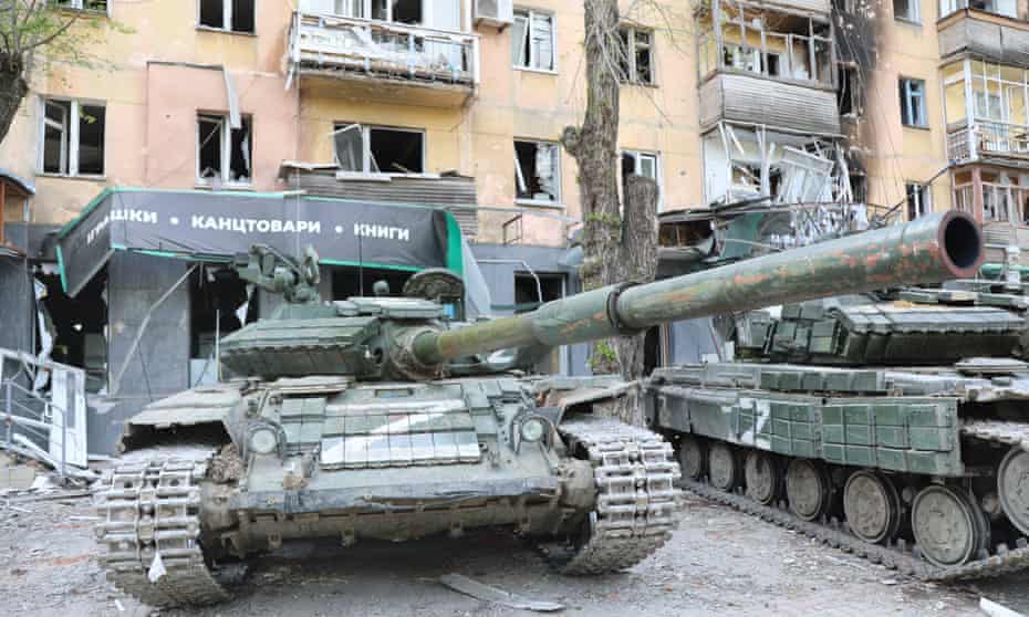 A Russian tank on the streets of Mariupol. Over 90% of the city is said to have been damaged during the assault by Russian forces.
