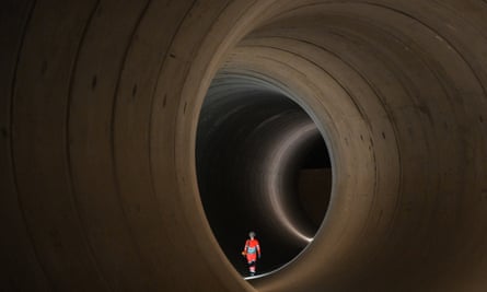 Super structure … a civil engineer inside the concrete tunnel, during construction of the Tideway project.
