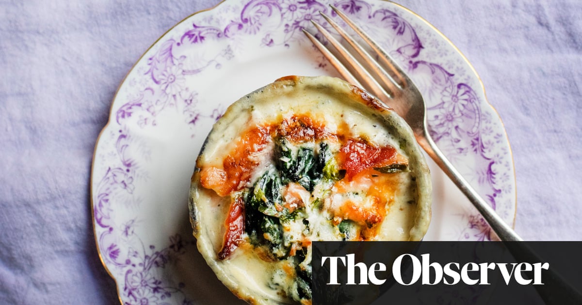 Nigel Slater’s recipes for salmon and spinach gratin, and dark chocolate muffins