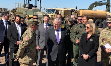 US defense secretary Jim Mattis and US homeland security secretary Kirstjen Nielsen tour Base Camp Donna in Donna, Texas on 14 November. 
