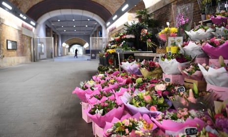 Florist stall at an empty London Bridge station on the day the first UK lockdown was announced, 23 March 2020.