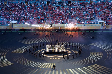 Fifa branding at the centre of the opening ceremony of the Club World Cup