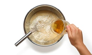 Retrieve the cold beer and flour from the freezer and whisk together into a batter.