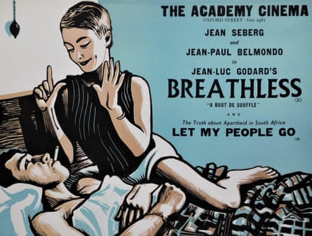 A poster for À Bout de Souffle, 1960, Jean-Luc Godard’s first feature film, starring Jean-Paul Belmondo and Jean Seberg.