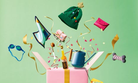 Gift guide image with presents springing from a box