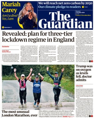 Guardian front page, Monday 5 October 2020