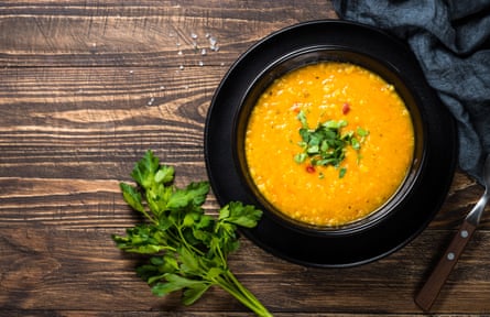 Finger on the pulse … lentil soup, here garnished with parsley.