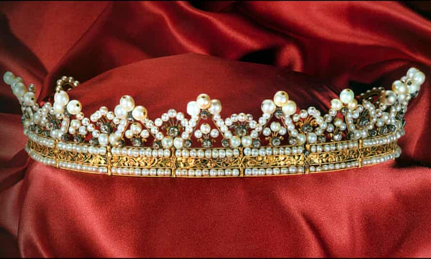 Queen Marie-José’s diamond and pearl tiara, inherited from Empress Charlotte of Mexico.