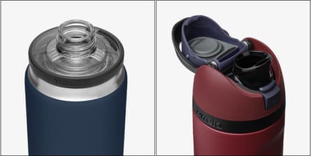 product photos of navy water bottle and red water bottle