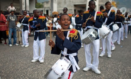 A marching band performs in Port-au-Prince.