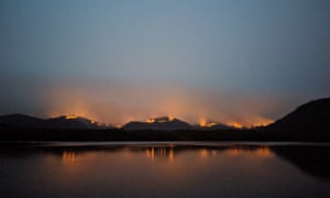 Backburning operations in the Hawkesbury region, near Spencer, seen from Marlow last night, NSW, Australia. 9 December 2019.