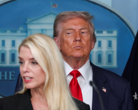 trump in press briefing room, behind pam bondi