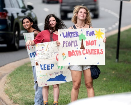 Demonstrators participate in a nationwide protest against data centers in Virginia, July 2026.
