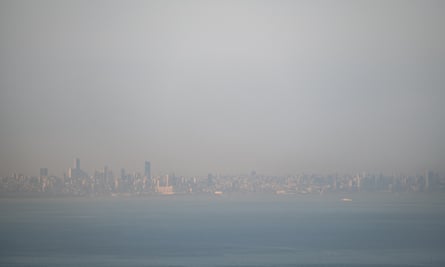 The Beirut skyline engulfed by a haze of smog.