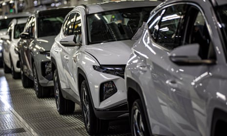 Newly manufactured vehicles roll off the production line at Hyundai Motor Manufacturing Czech plant in Nosovice, Czech Republic