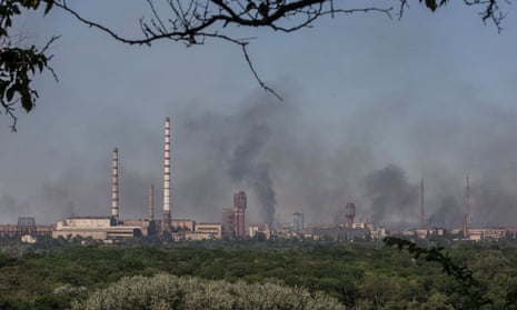 Smoke emerges from the Azot chemical plant in Sievierodonetsk