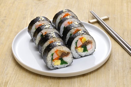 A plate of gimbap, a kind of Korean sushi
