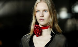A model at the Saint Laurent show in Paris.