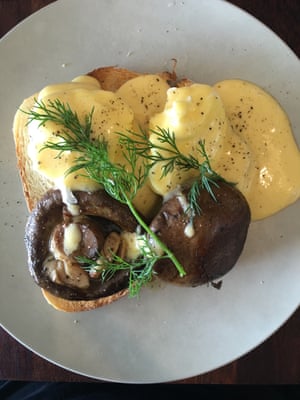 Eggs benedict served at Espresso Moto cafe and bikeworks on the Gold Coast