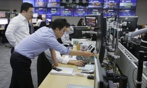 The foreign exchange dealing room of the KEB Hana Bank headquarters in Seoul, South Korea.