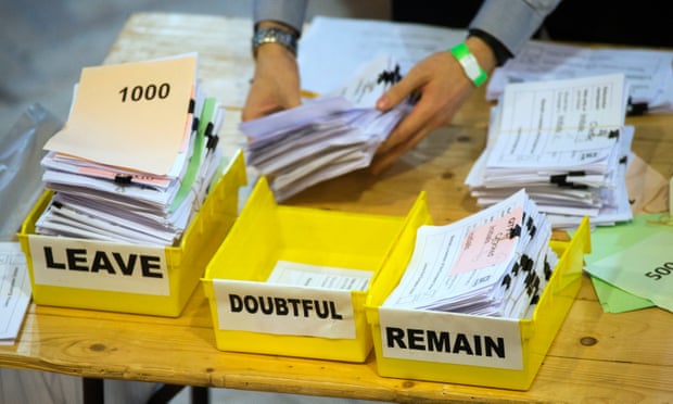 Votes are sorted into Remain, Leave and Doubtful trays