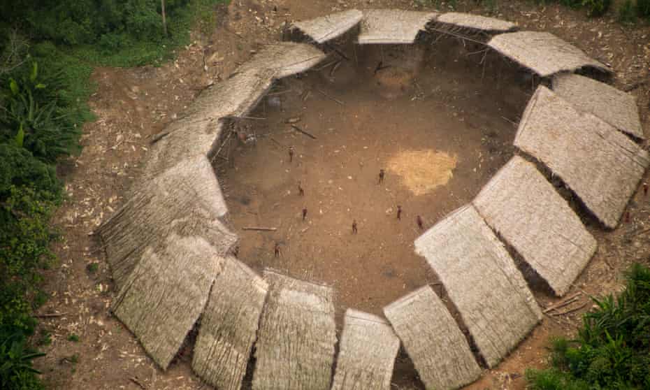 An uncontacted village in the Yanomami indigenous territory in the north of Brazil, close to the Venezuelan border photographed from the air in 2016.