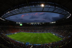 A wide-angle view of Stade des Lumieres tonight.