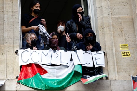 Young French students occupying the Sciences Po university building in Paris.