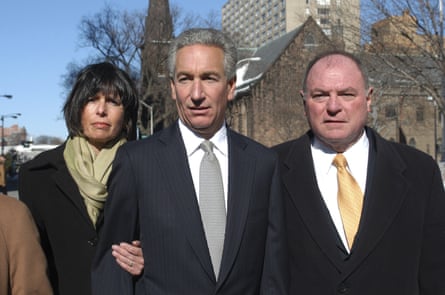 Charles Kushner, center, arrives at the Newark federal court for sentencing in 2005.