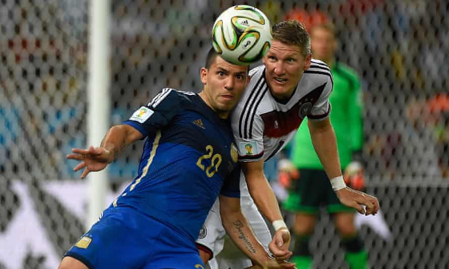 Sergio Agüero battles with Germany’s Bastian Schweinsteiger during Argentina’s defeat in the 2014 World Cup final.