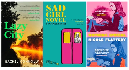 the covers of Connolly’s Lazy City, Finkemeyer’s Sad Girl Novel, and Nothing Special by Nicole Flattery
