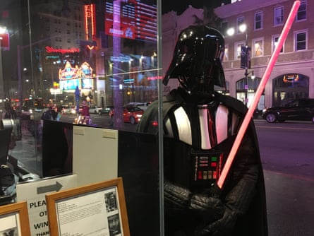 There is a Darth Vader who has spent nights sleeping on the sidewalk with a costume in a backpack.