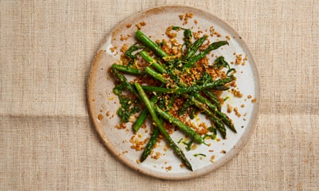 The crunchy side: Yotam Ottolenghi’s asparagus with pine nut and sourdough crumbs.