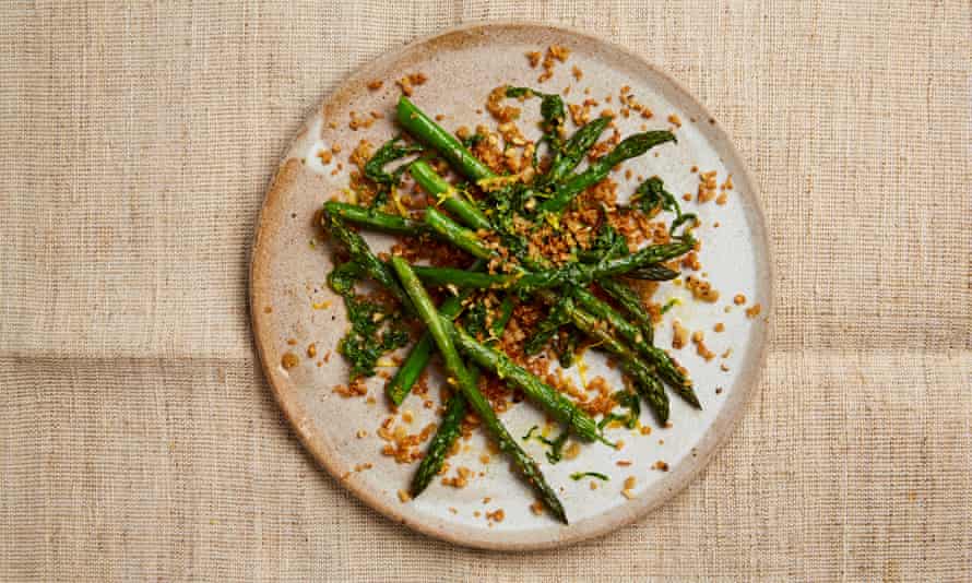 Yotam Ottolenghi’s roasted asparagus with pine nuts and sourdough crumbs