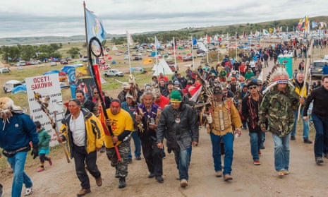 Protesters demonstrate against the Dakota Access pipeline near the Standing Rock Sioux reservation in Cannon Ball, North Dakota, in September 2016.