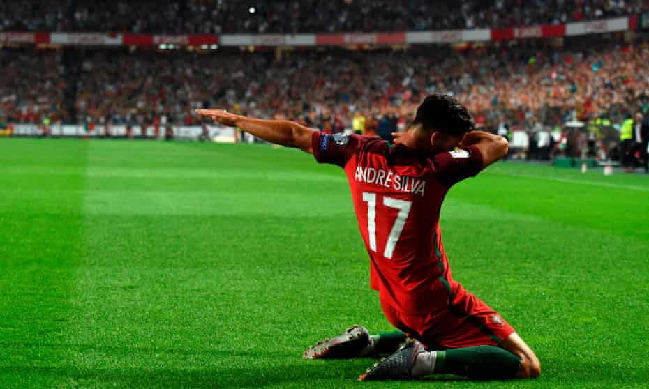 André Silva celebrates in the modern style as Portugal close in on a place at the World Cup.