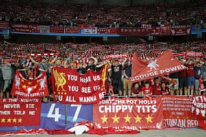 Inside the stadium, the Liverpool end is decked in banners and the fans are in fine voice before kick-off.