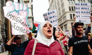 A protest against Trump’s travel ban in New York last year. Trump has issued three executive orders curbing travel from certain Muslim-majority countries.