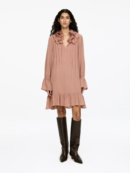 Arket Frill dress in dusky pink.