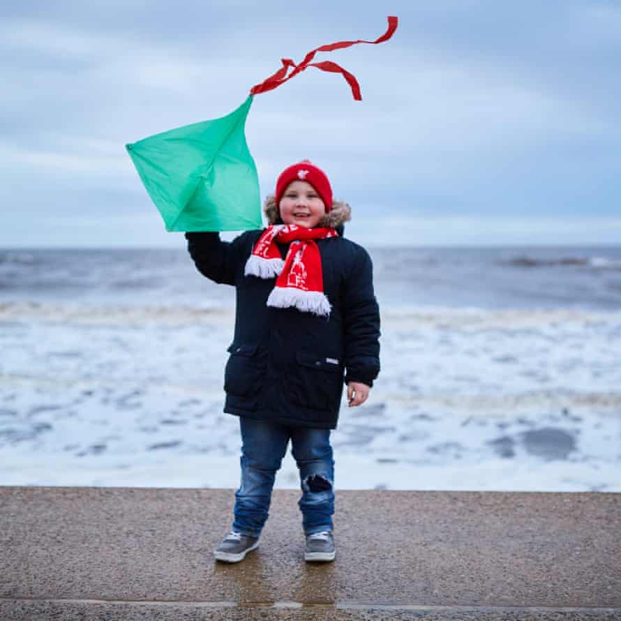 Carla Read's six-year-old son, Warren, flying a kite just after high tide