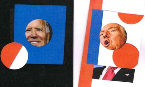 An illustration Biden and Trump for the Guardian's The Stakes newsletter