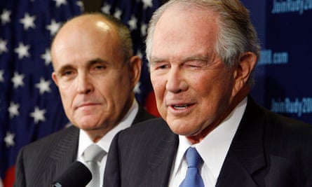 Pat Robertson announcing his endorsement of Rudy Giuliani for the Republican presidential nomination at the National Press Club in Washington in 2007.